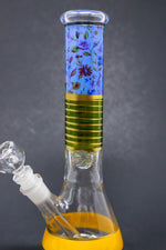 10" Blue Floral Yellow Bottom Bong
