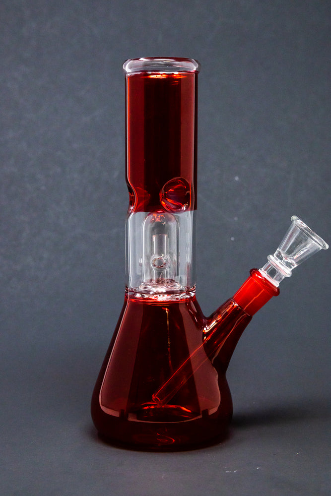 8" Red Single Perk Bong w/ Ice Catcher