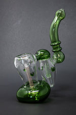 7" Premium Heavy Green Double Chamber Bubbler w/ Carb Hole