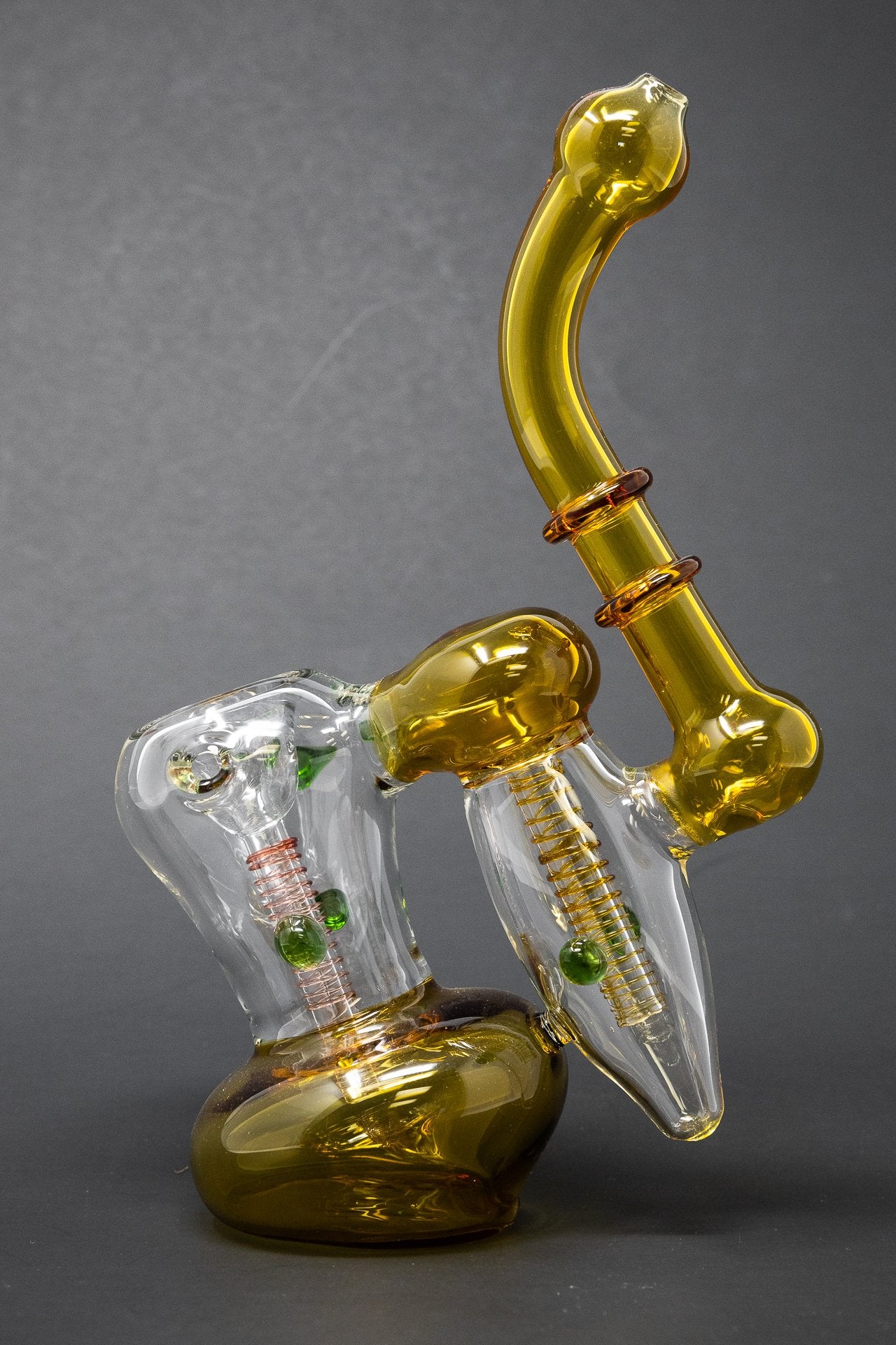 7" Premium Heavy Amber Double Chamber Bubbler w/ Carb Hole