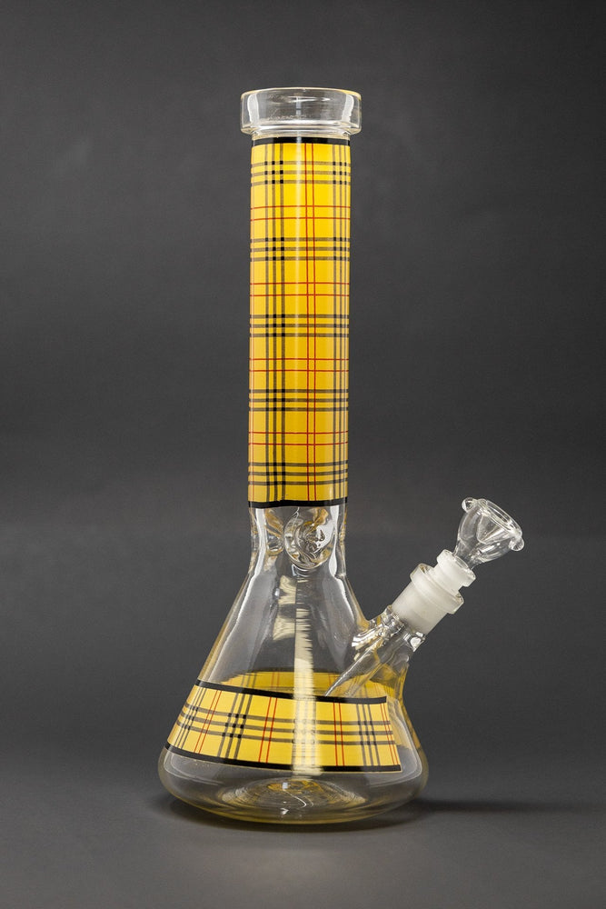 12" Beige Plaid Beaker Thick 7mm Bong