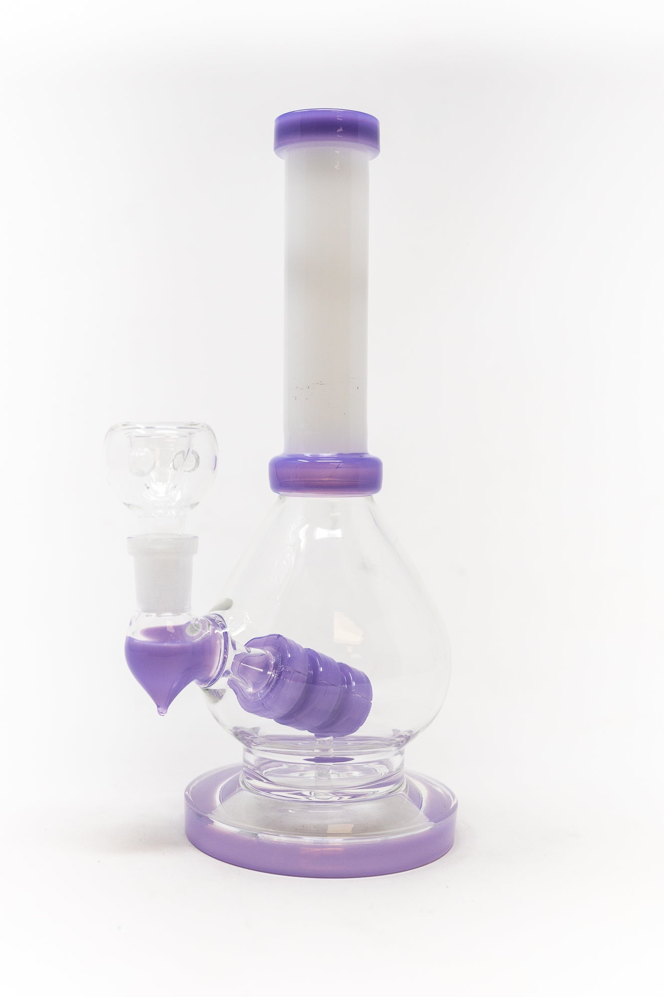 8" Purple White Neck Flat Base Bong