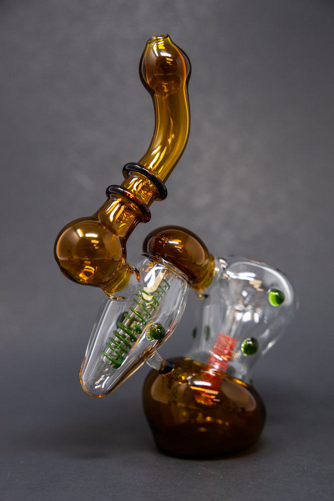 7" Dark Amber Double Chamber Bubbler