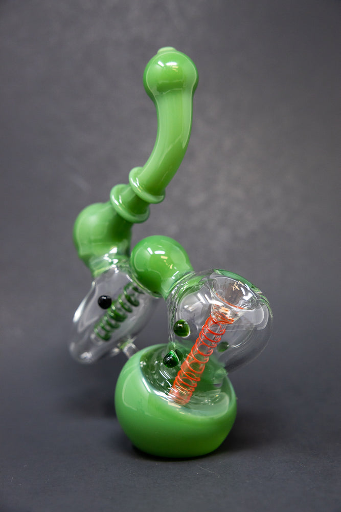 7" Milky Green Double Chamber Bubbler
