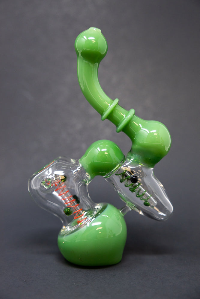 7" Milky Green Double Chamber Bubbler