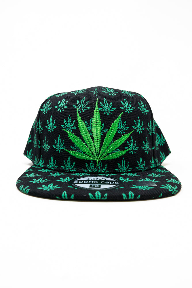 Black Snap Back Leaf Hat