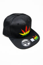 Black Snap Back Rasta Leaf Hat