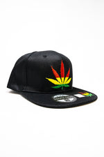 Black Snap Back Rasta Leaf Hat