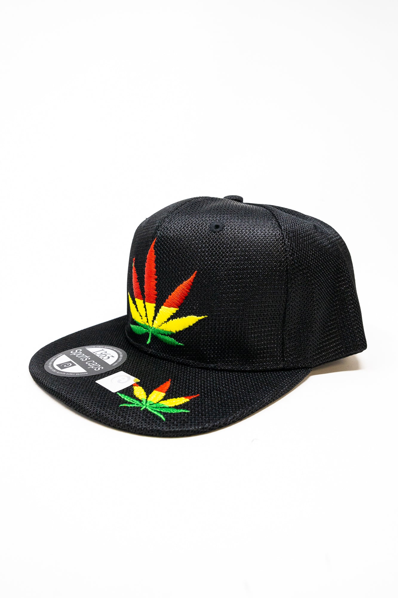 Black Snap Back Rasta Leaf Hat