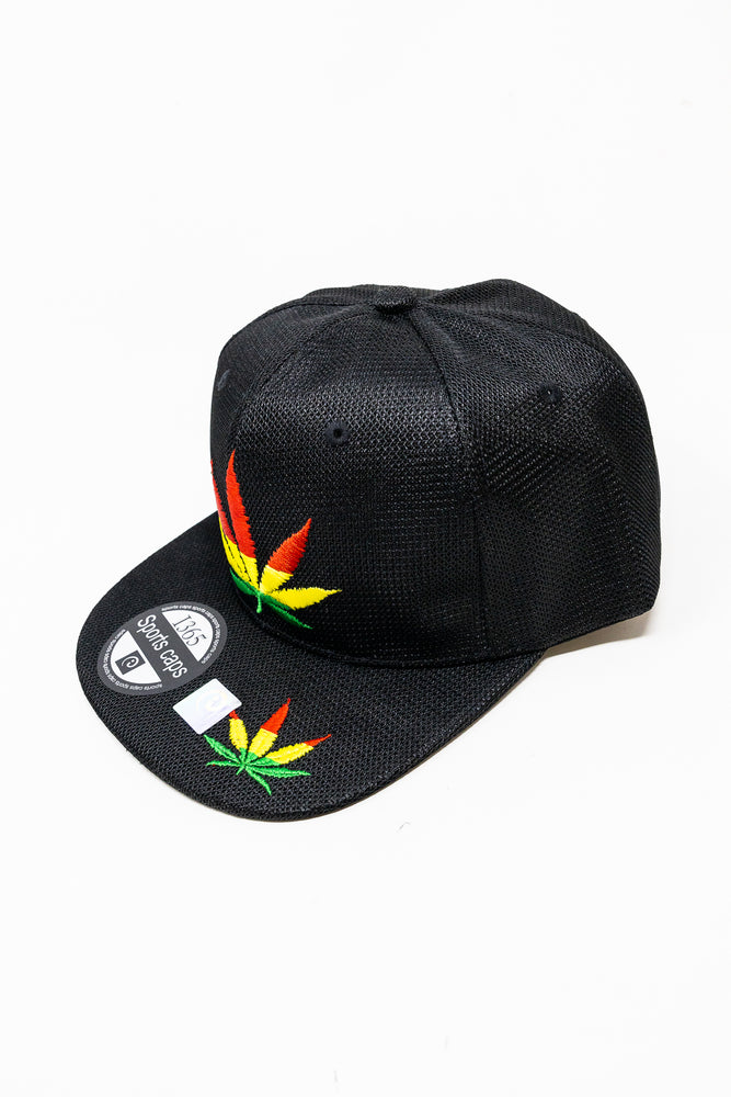 Black Snap Back Rasta Leaf Hat