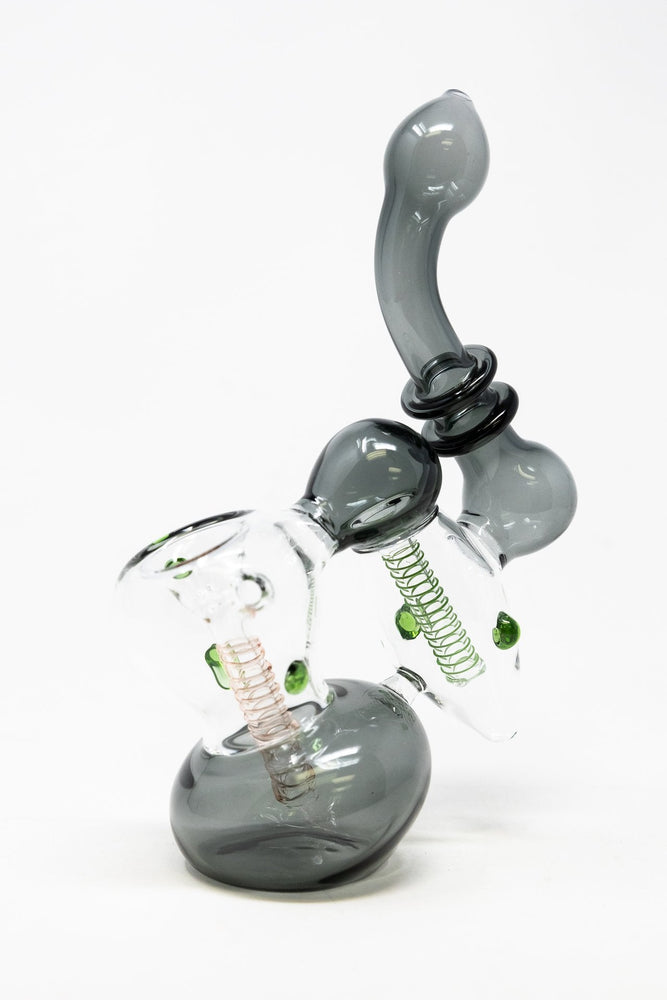 7" Premium Heavy Grey Double Chamber Bubbler w/ Carb Hole