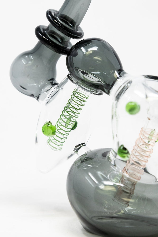 7" Premium Heavy Grey Double Chamber Bubbler w/ Carb Hole
