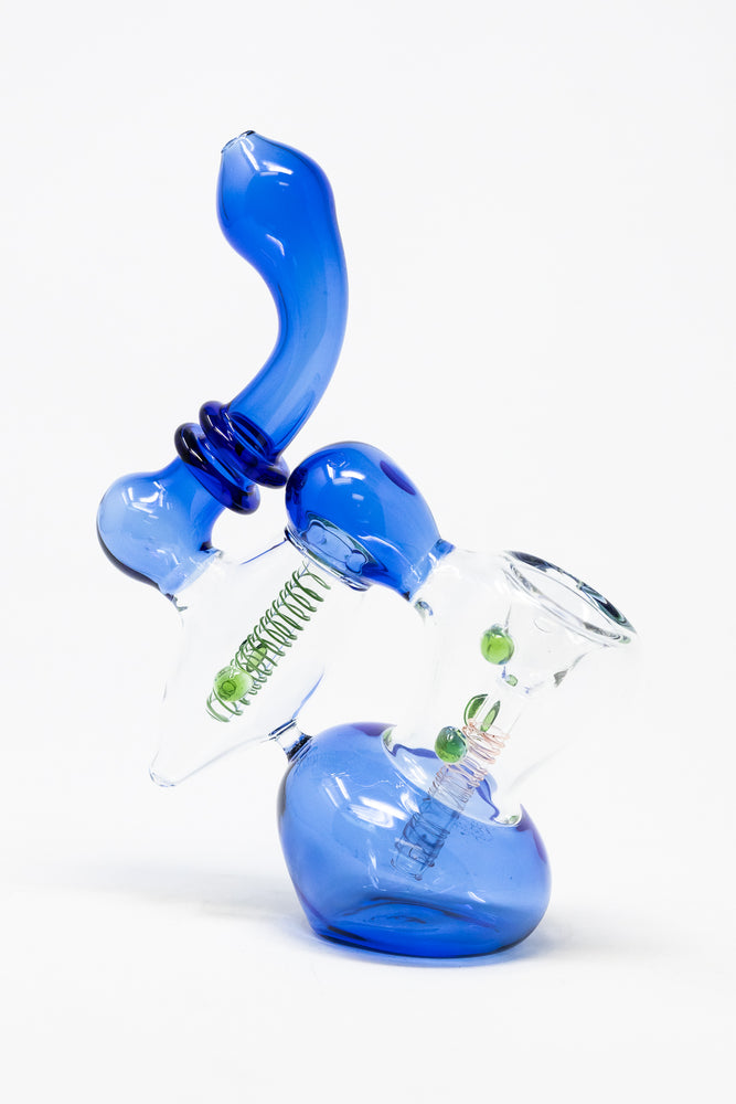 7" Premium Heavy Blue Double Chamber Bubbler w/ Carb Hole