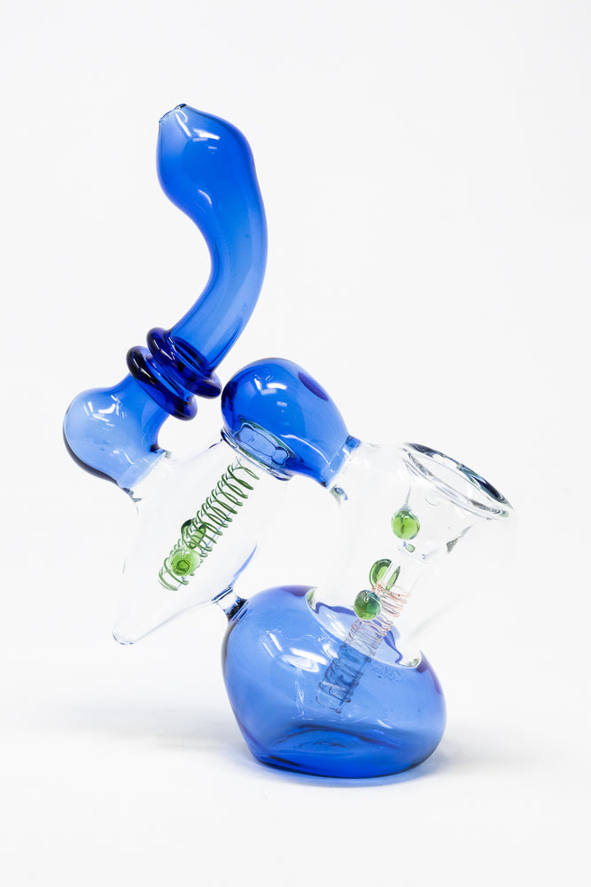 7" Premium Heavy Blue Double Chamber Bubbler w/ Carb Hole