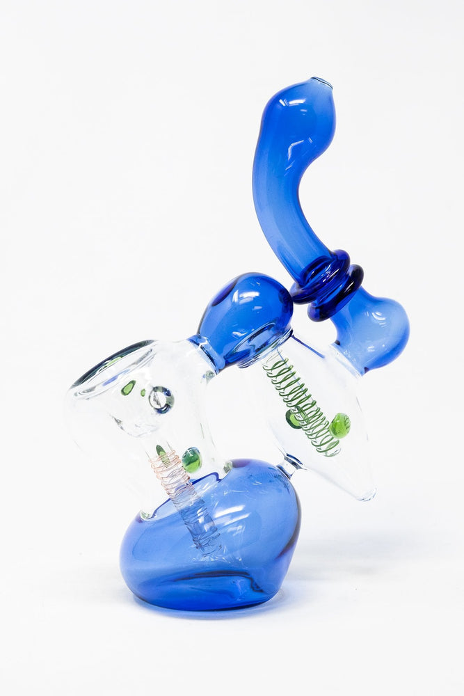 7" Premium Heavy Blue Double Chamber Bubbler w/ Carb Hole