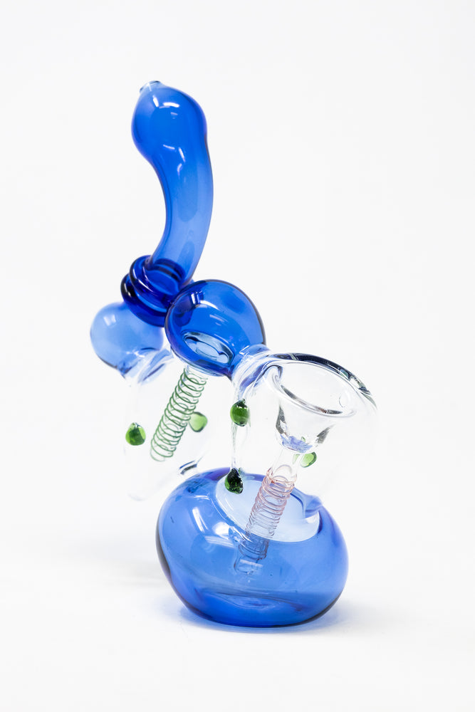 7" Premium Heavy Blue Double Chamber Bubbler w/ Carb Hole