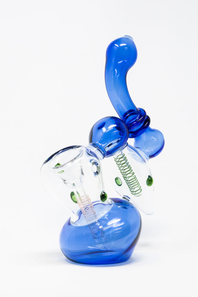 7" Premium Heavy Blue Double Chamber Bubbler w/ Carb Hole