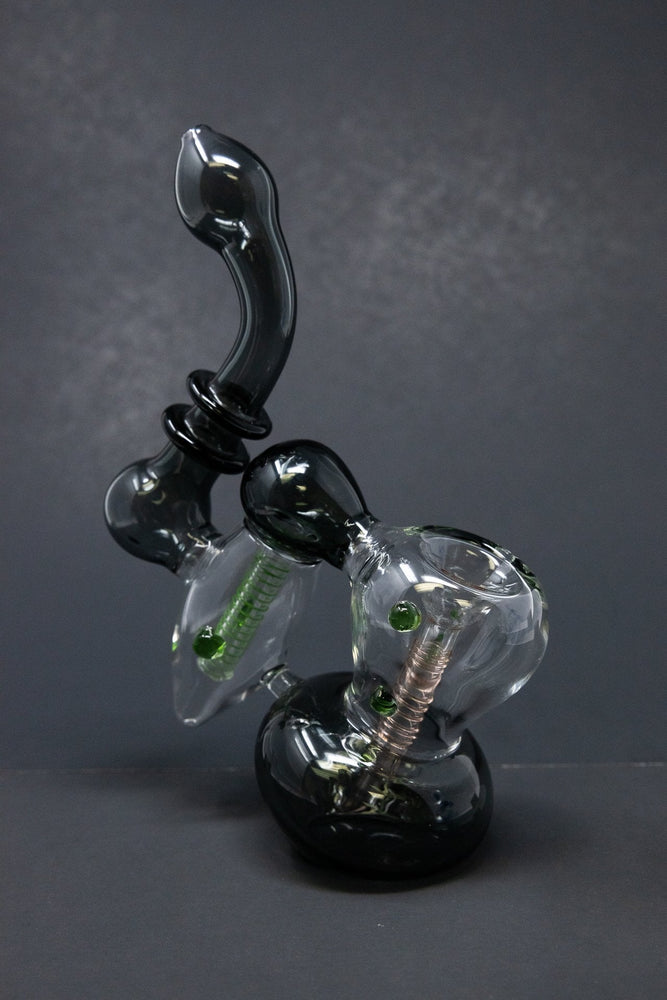 7" Premium Heavy Grey Double Chamber Bubbler w/ Carb Hole