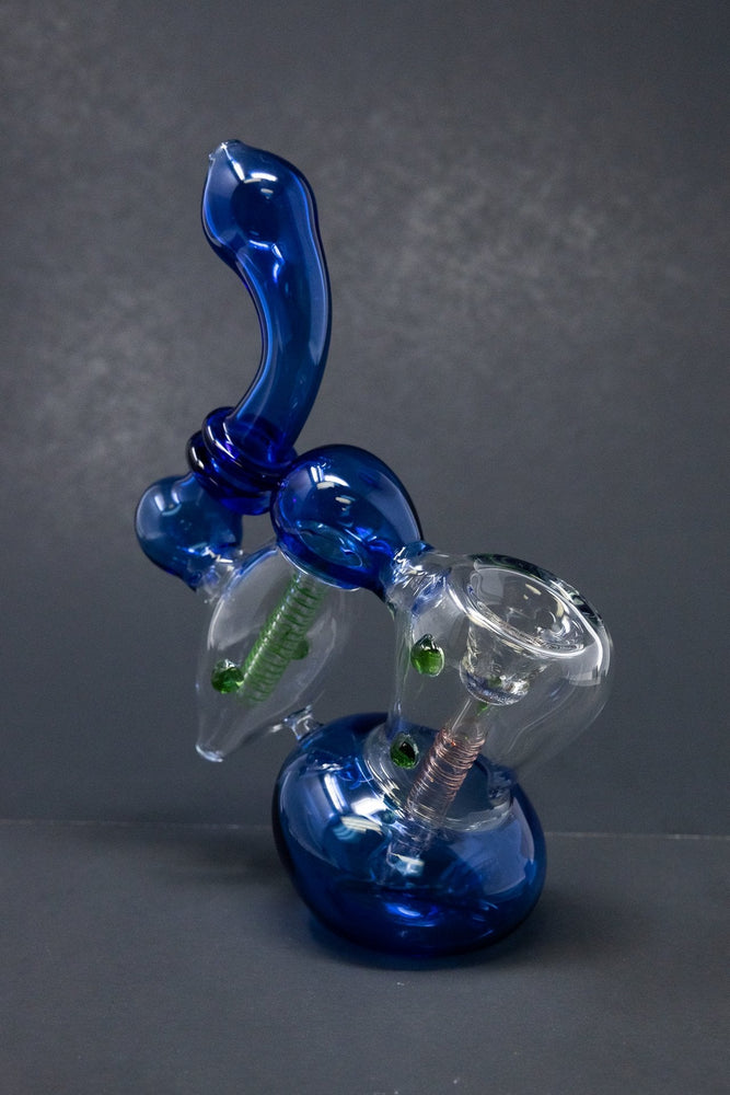 7" Premium Heavy Blue Double Chamber Bubbler w/ Carb Hole