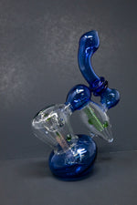 7" Premium Heavy Blue Double Chamber Bubbler w/ Carb Hole