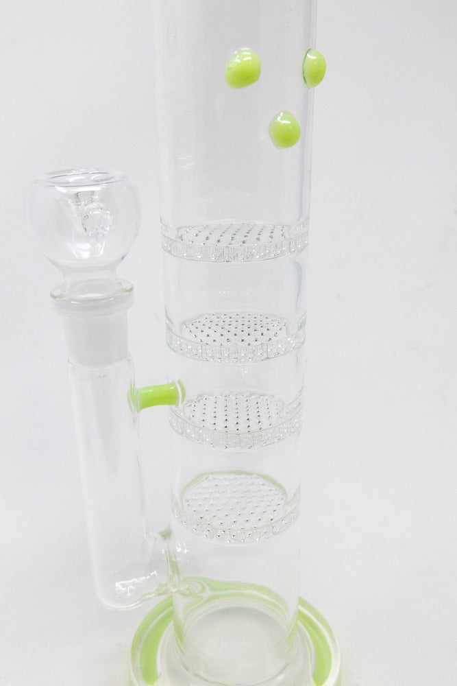 18" Flat Base Quad Honeycomb Percolator Bong w/ Ice Catcher