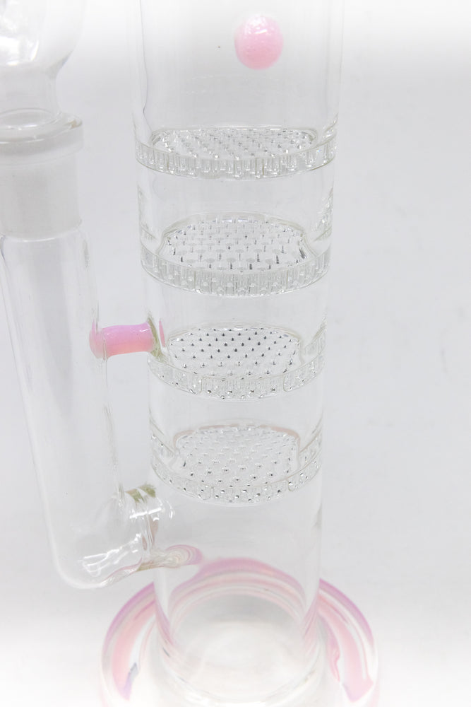 18" Flat Base Quad Honeycomb Percolator Bong w/ Ice Catcher