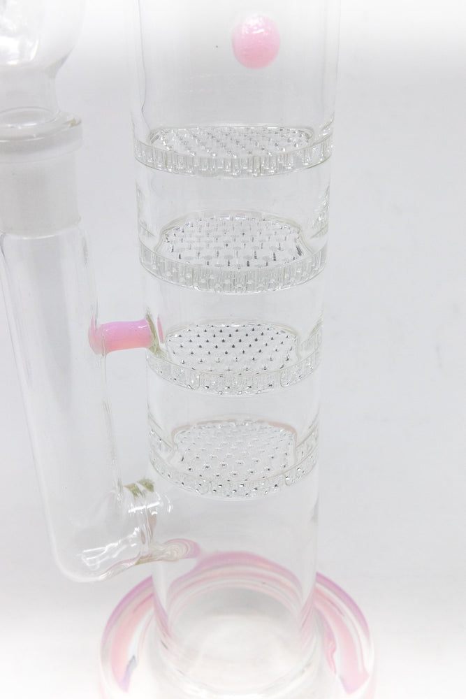 18" Flat Base Quad Honeycomb Percolator Bong w/ Ice Catcher