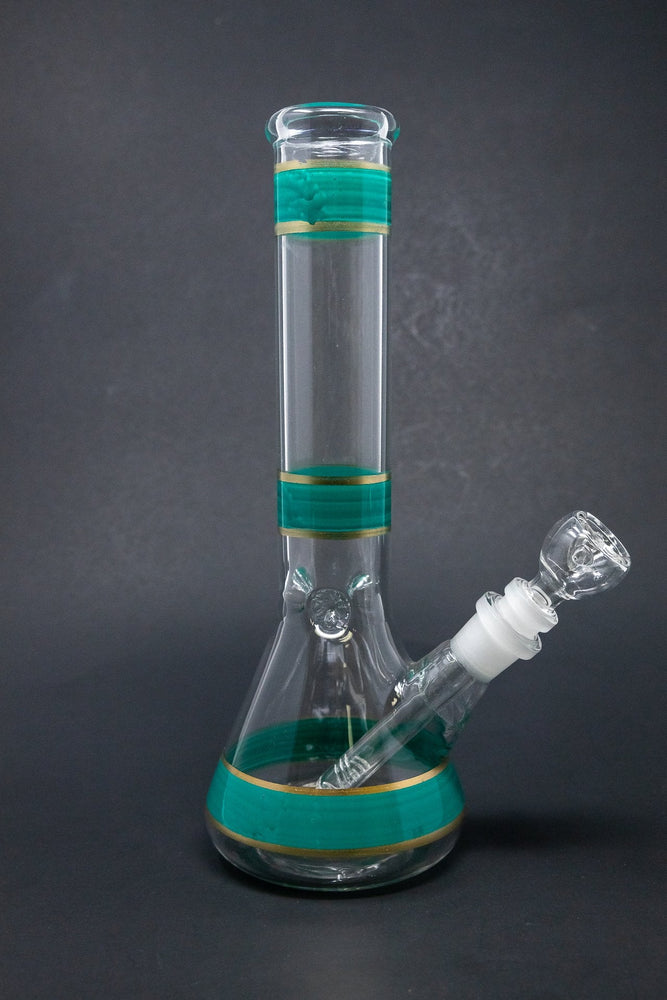 10" Blue Green Stripe Beaker Bong w/ Ice Catcher