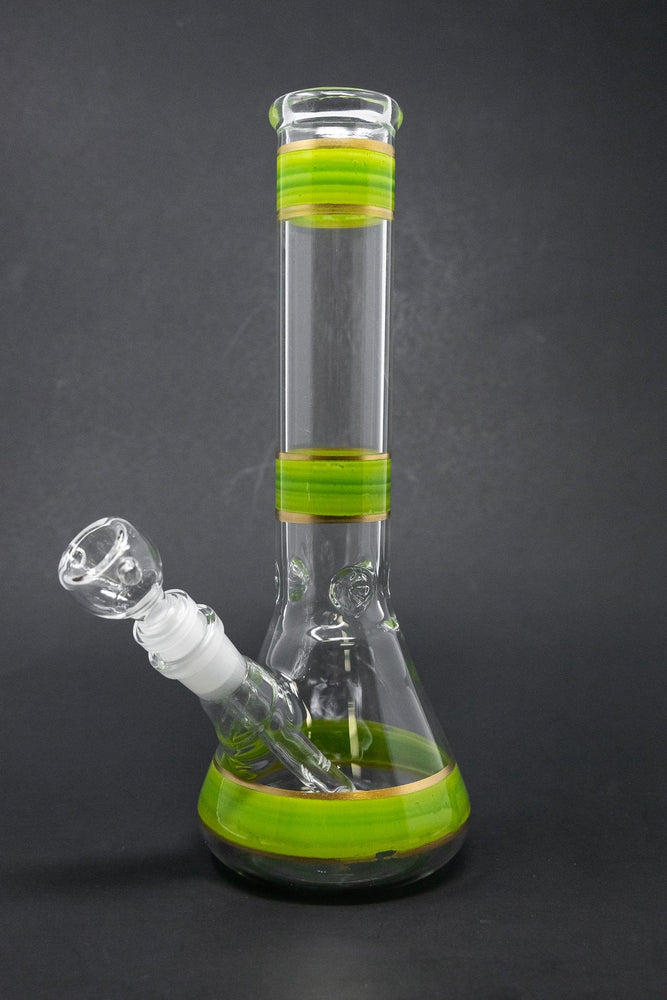 10" Lime Green Stripe Beaker Bong w/ Ice Catcher