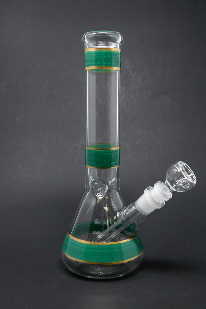 10" Dark Green Stripe Beaker Bong w/ Ice Catcher