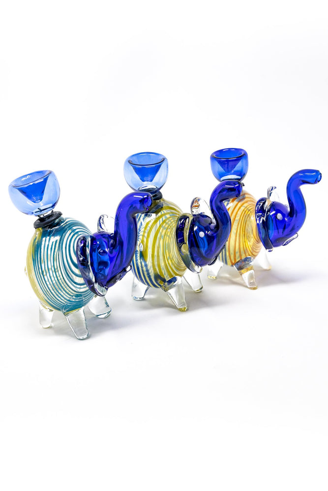 4" Blue Swirl Elephant Hand Pipe w/ Bowl Pc