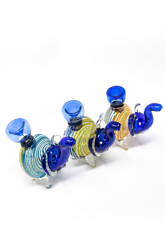 4" Blue Swirl Elephant Hand Pipe w/ Bowl Pc