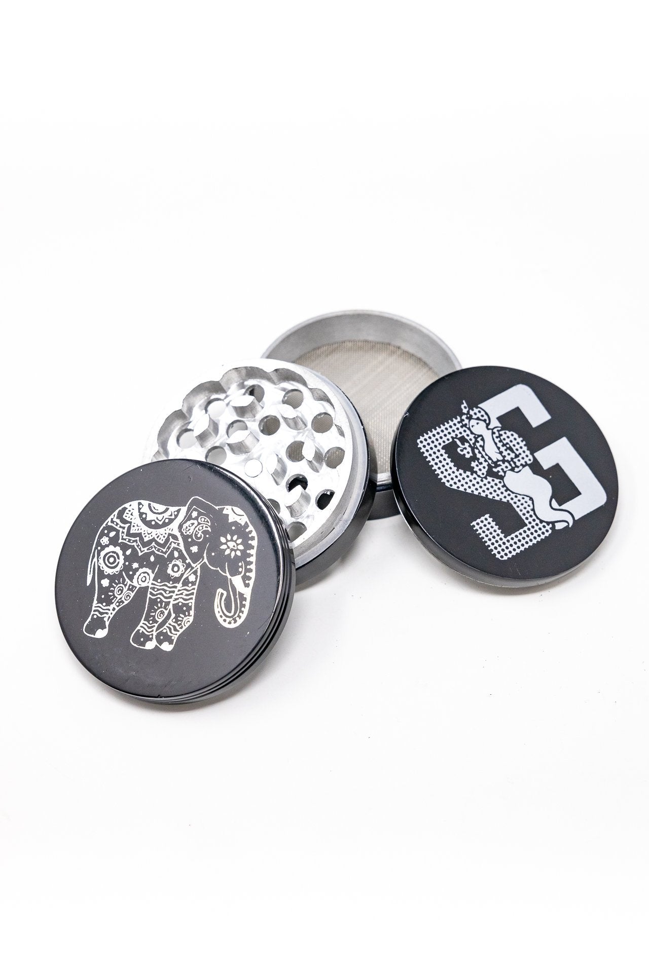 4-Piece Herb Black Magnetic Elephant Metal Grinder w/ Sharp Teeth