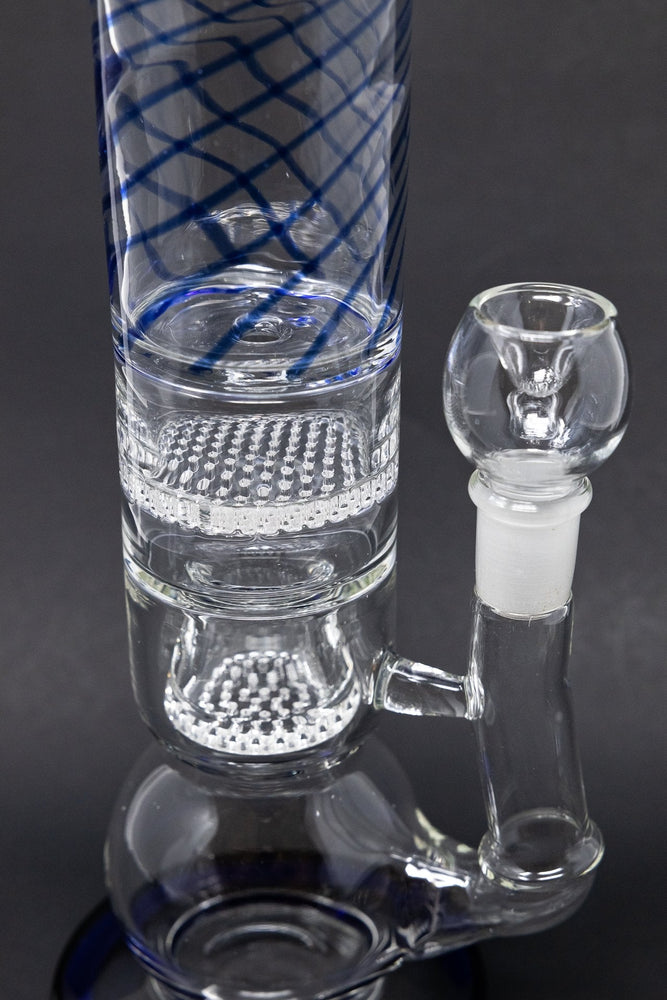 16" Blue Bubble Bottom Double Honeycomb Bong