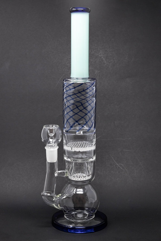 16" Blue Bubble Bottom Double Honeycomb Bong