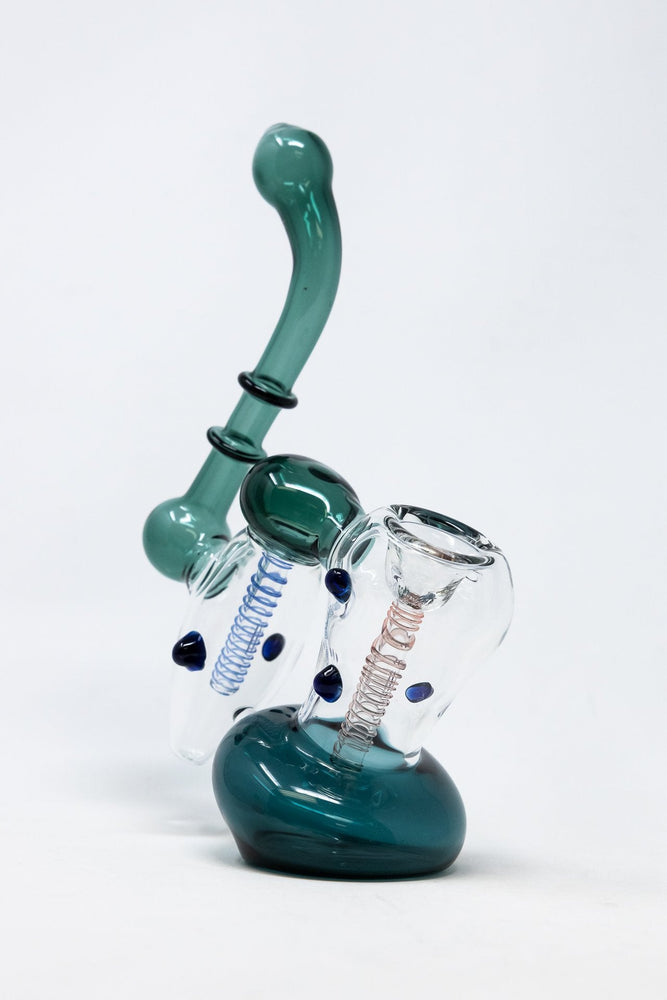 7" Premium Heavy Aqua Double Chamber Bubbler w/ Carb Hole