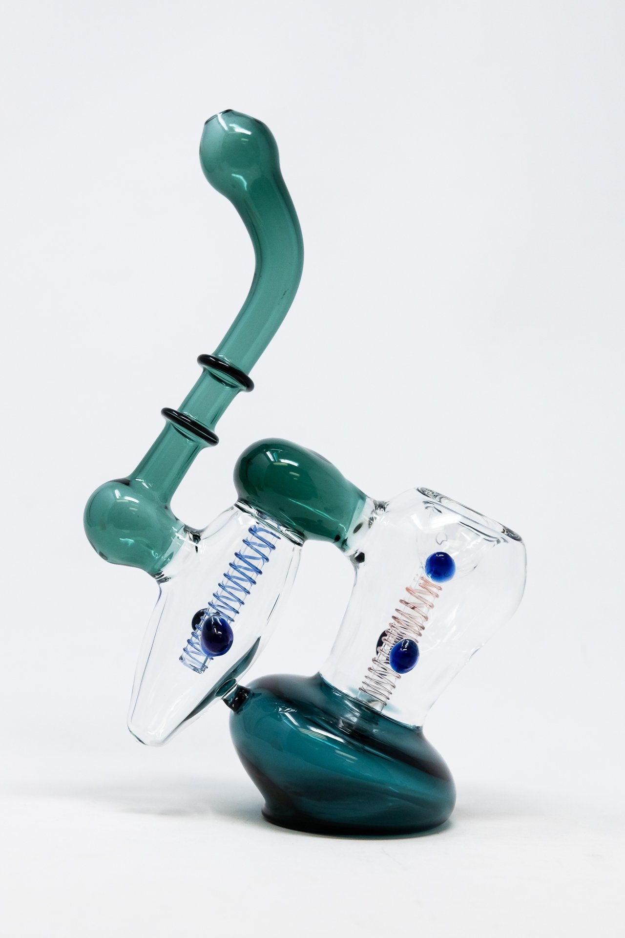 7" Premium Heavy Aqua Double Chamber Bubbler w/ Carb Hole