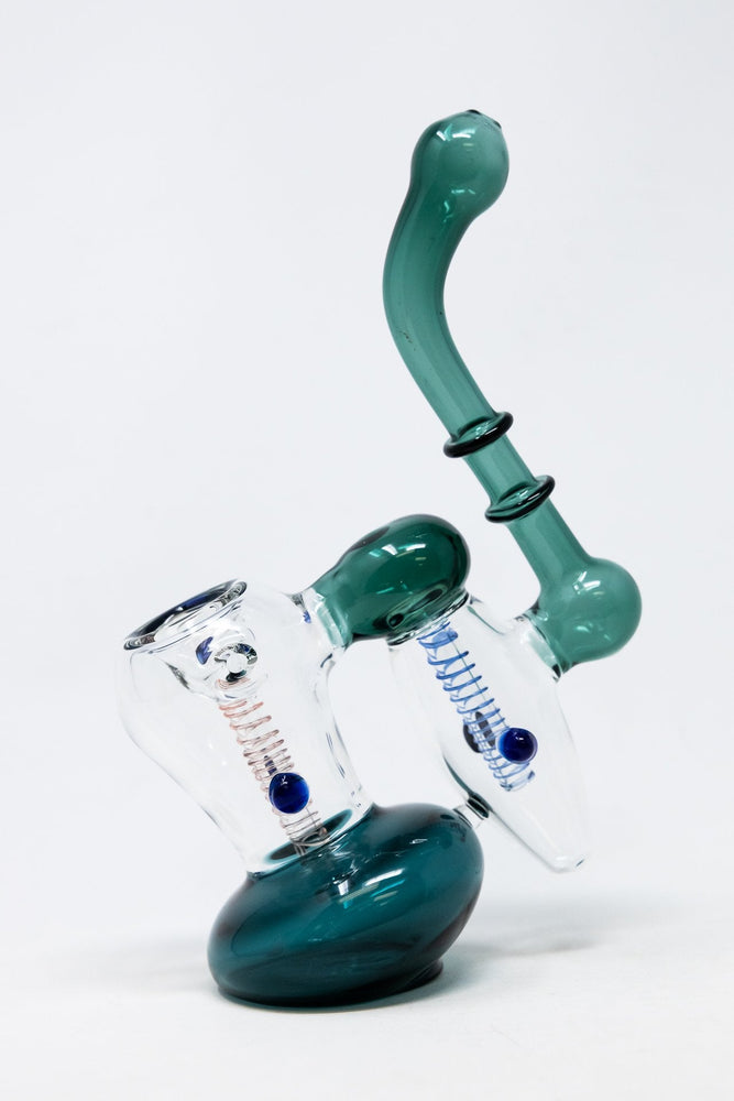 7" Premium Heavy Aqua Double Chamber Bubbler w/ Carb Hole