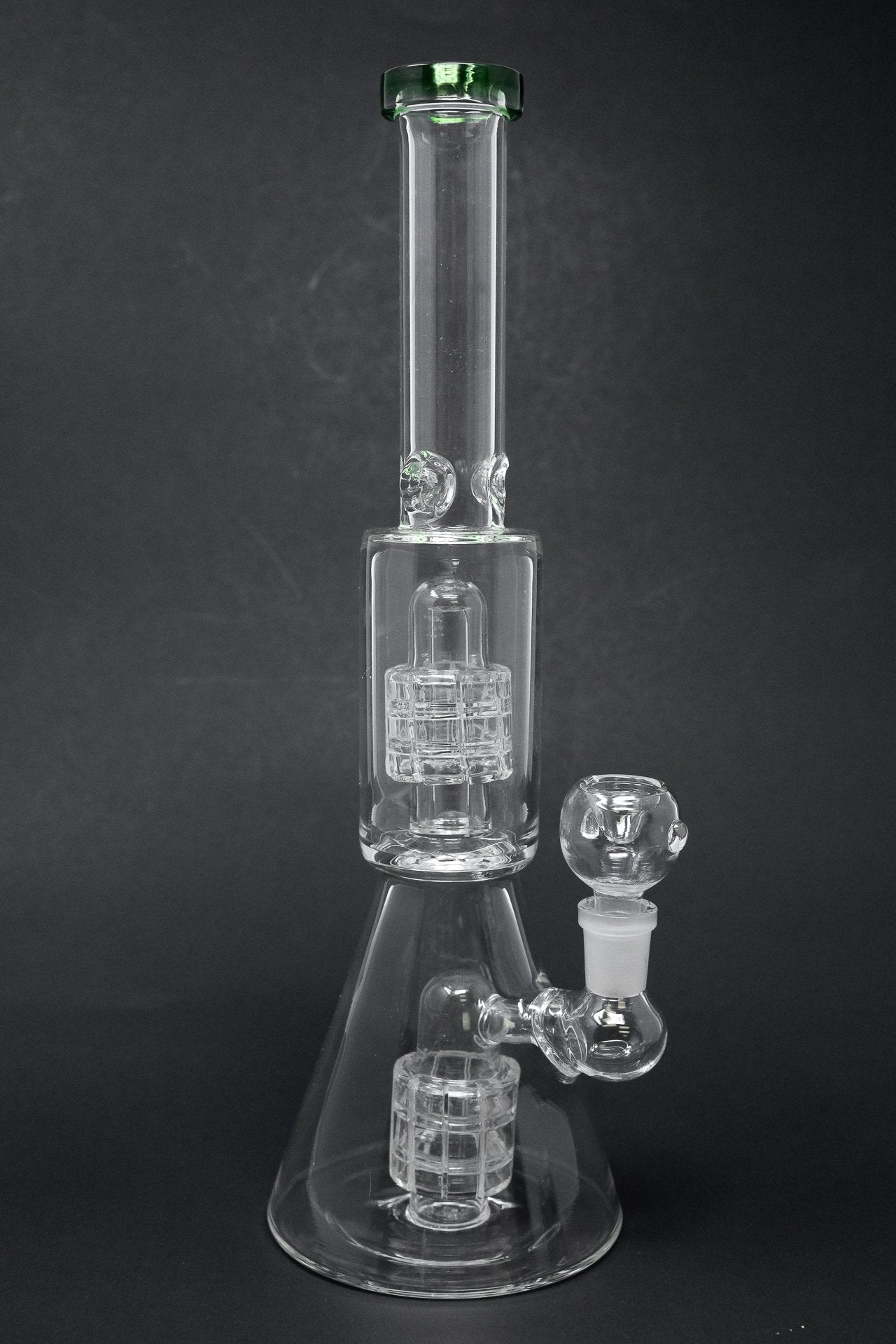 12” Green Double Percolator Beaker Base Bong w/ Ice Catcher