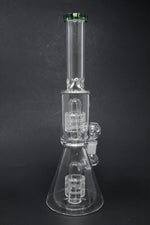 12” Green Double Percolator Beaker Base Bong w/ Ice Catcher