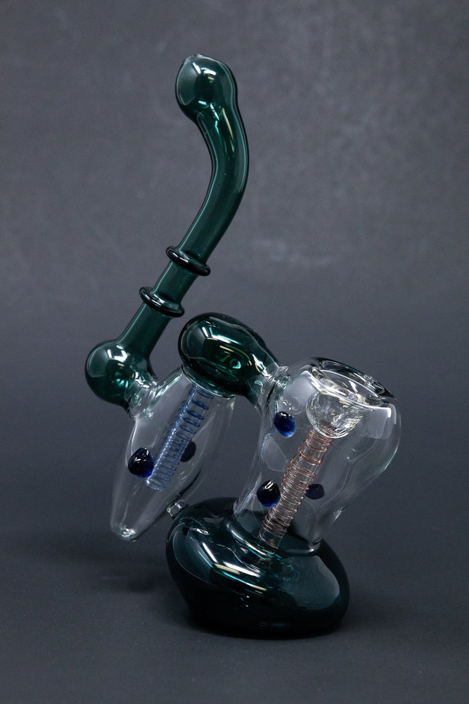 7" Premium Heavy Aqua Double Chamber Bubbler w/ Carb Hole