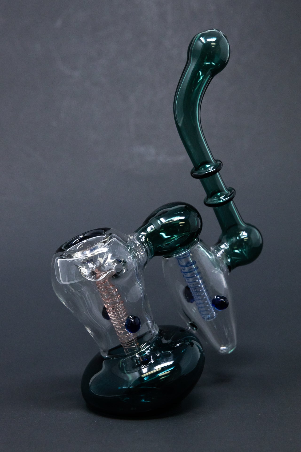 7" Premium Heavy Aqua Double Chamber Bubbler w/ Carb Hole