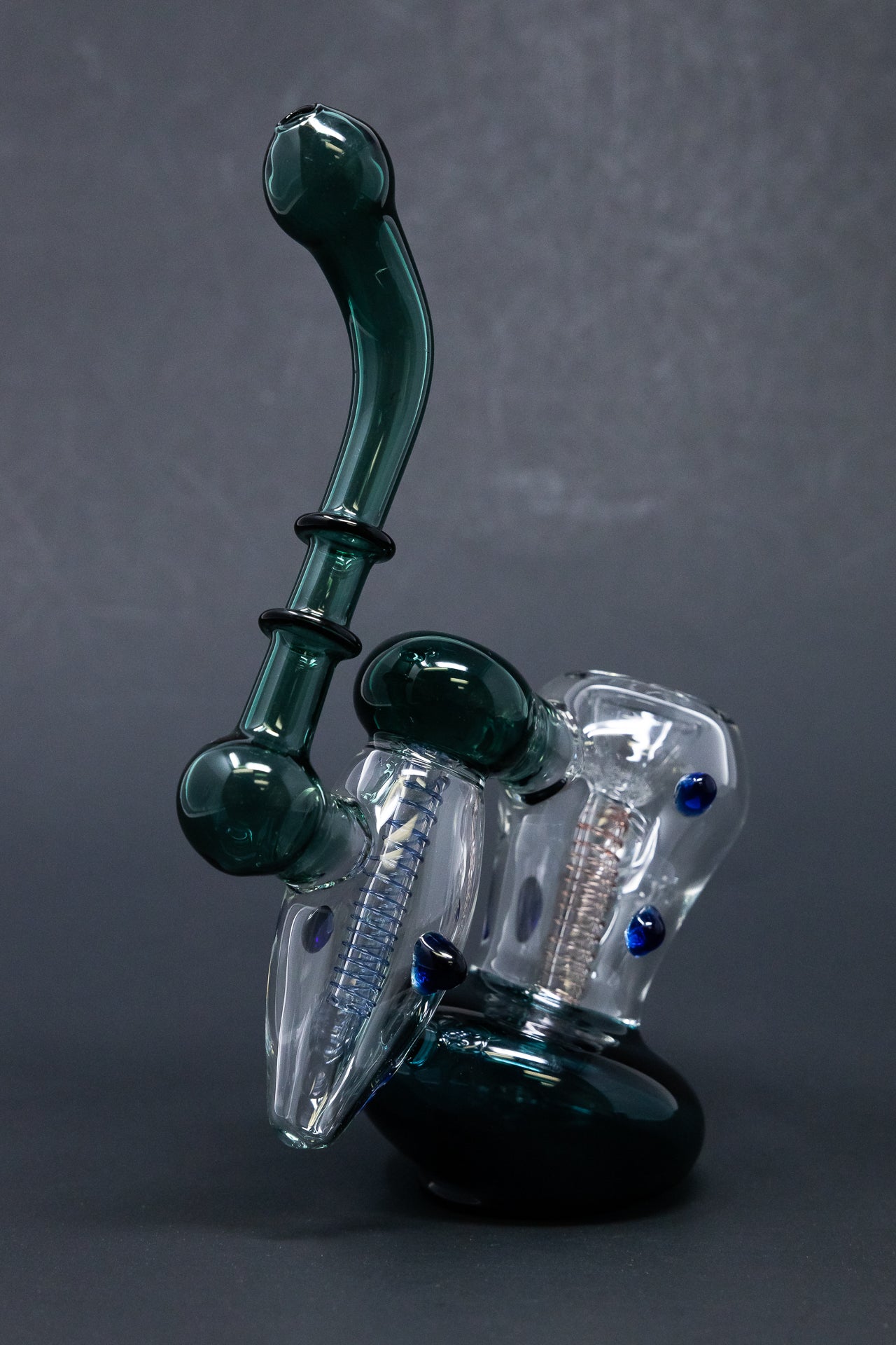 7" Premium Heavy Aqua Double Chamber Bubbler w/ Carb Hole