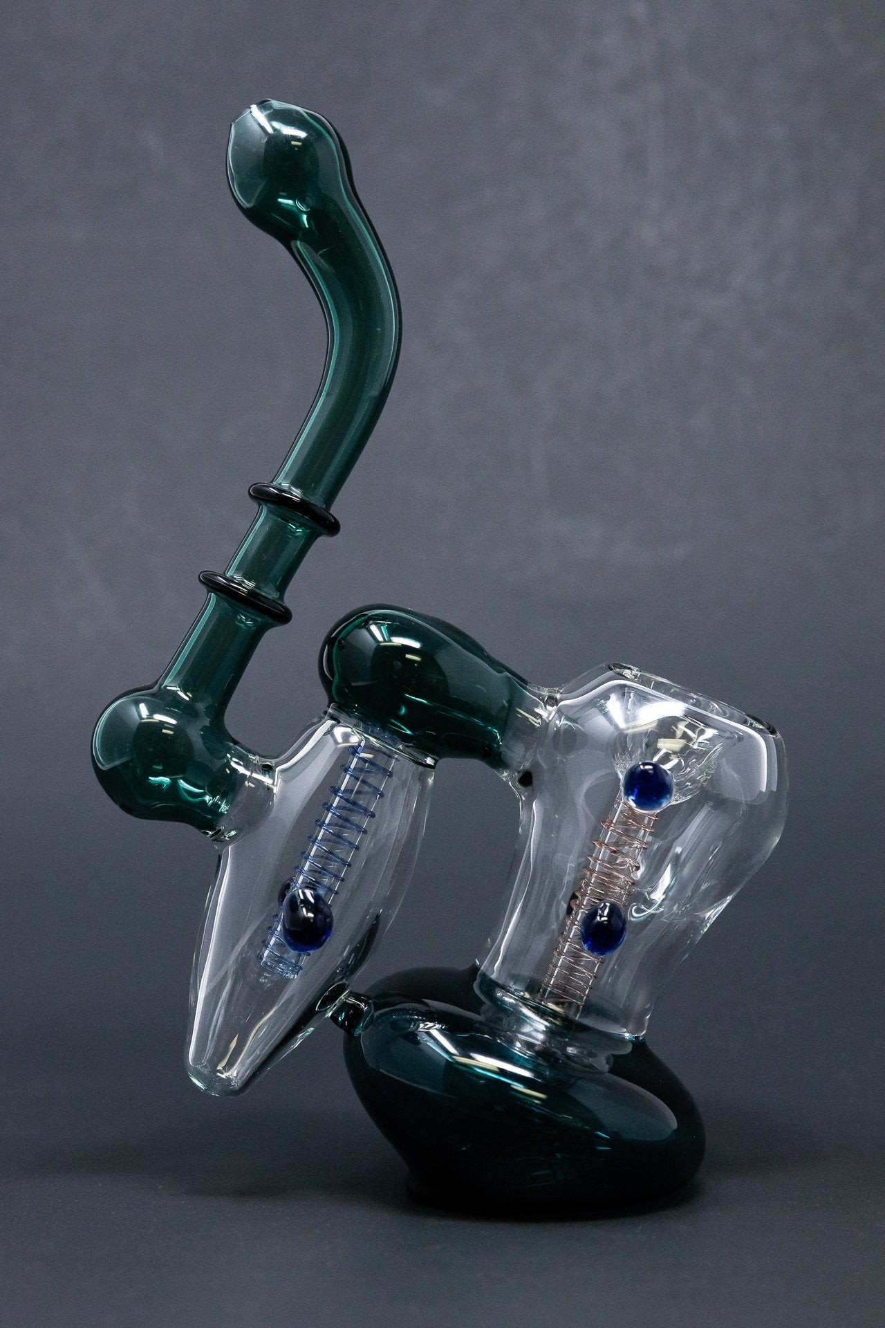 7" Premium Heavy Aqua Double Chamber Bubbler w/ Carb Hole