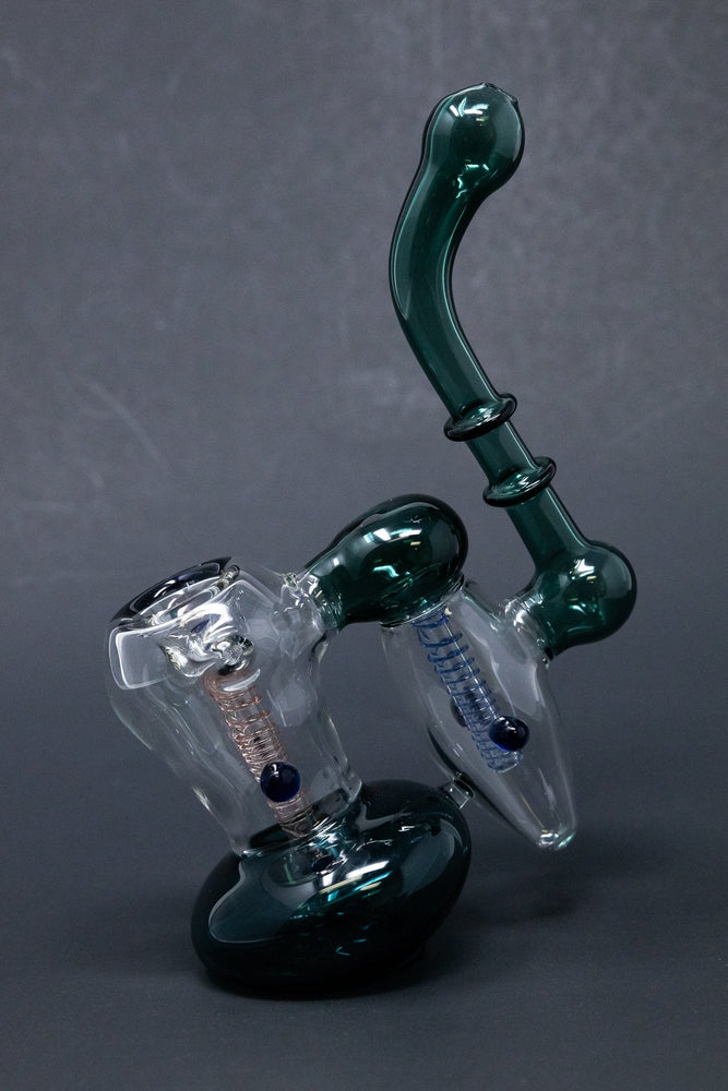 7" Premium Heavy Aqua Double Chamber Bubbler w/ Carb Hole