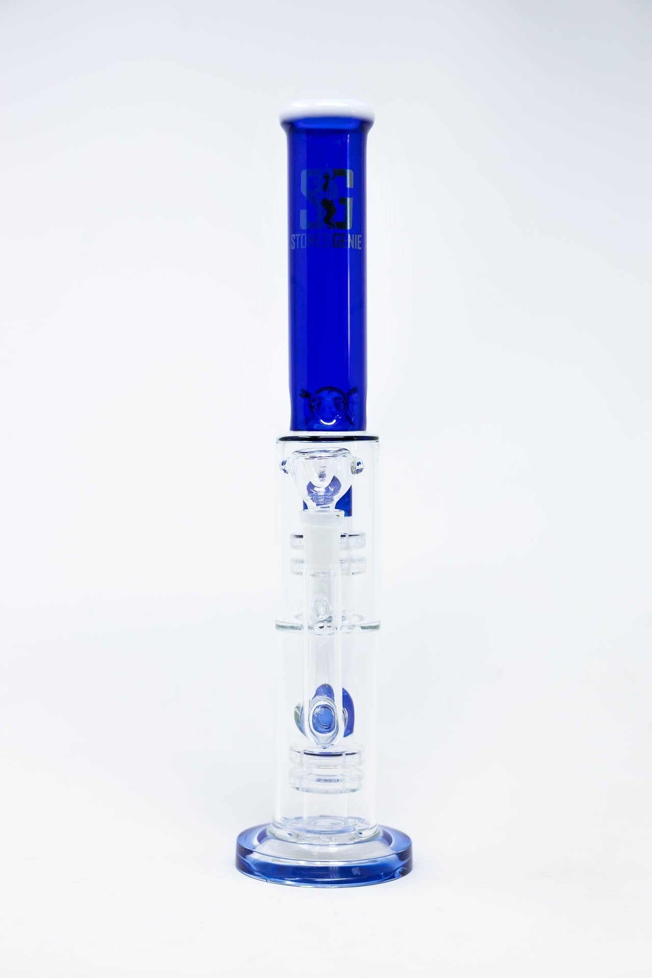 14" Stoned Genie Blue Double Percolator Bong