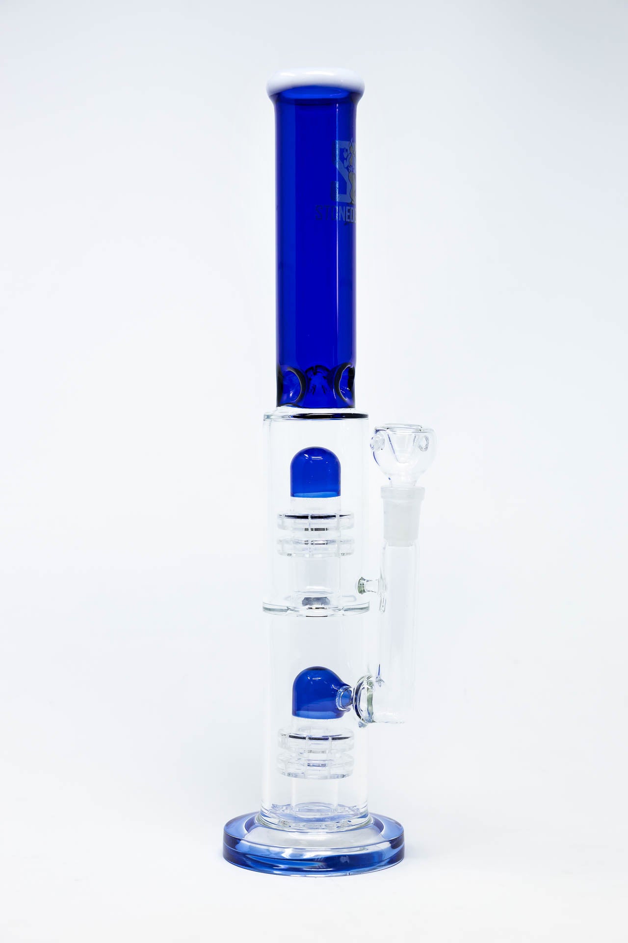 14" Stoned Genie Blue Double Percolator Bong