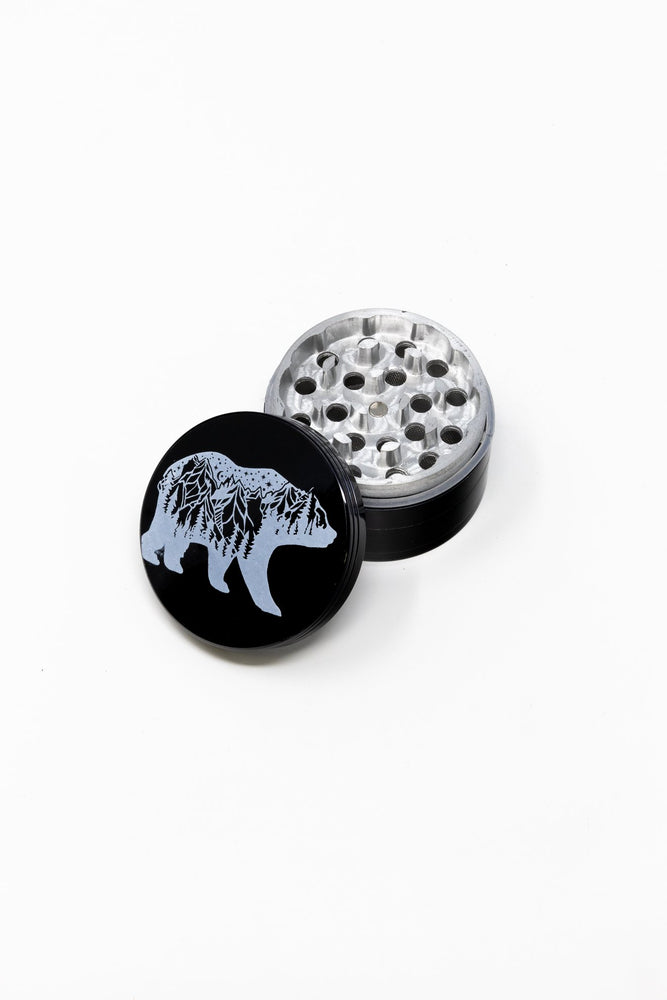 Black 4 pc Black Cali Bear Magnetic Metal Grinder w/ Sharp Teeth StonedGenie.com Grinders