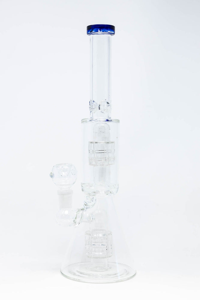 12" Blue Double Percolator Beaker Bong w/ Ice Catcher