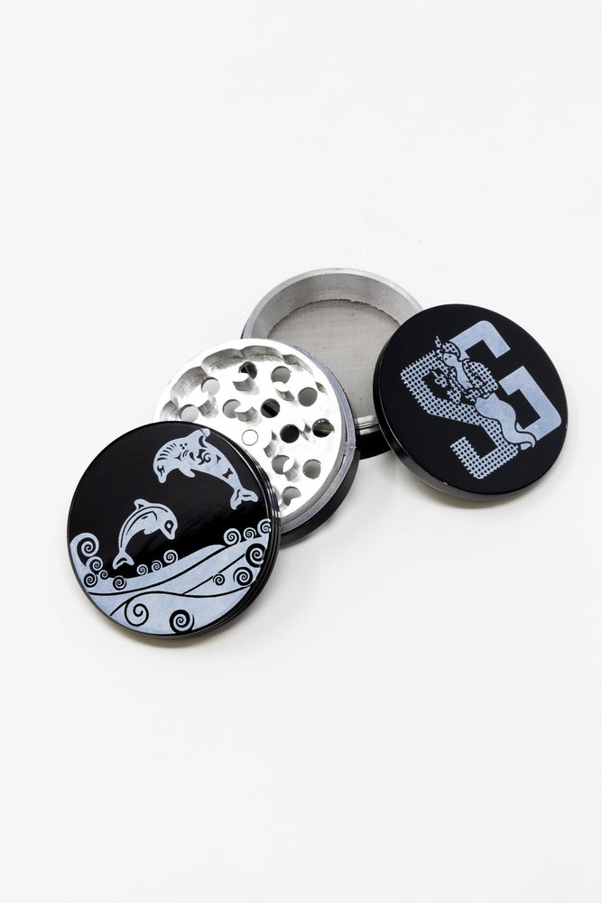 4 pc Black Twin Dolphin Magnetic Metal Grinder w/ Sharp Teeth
